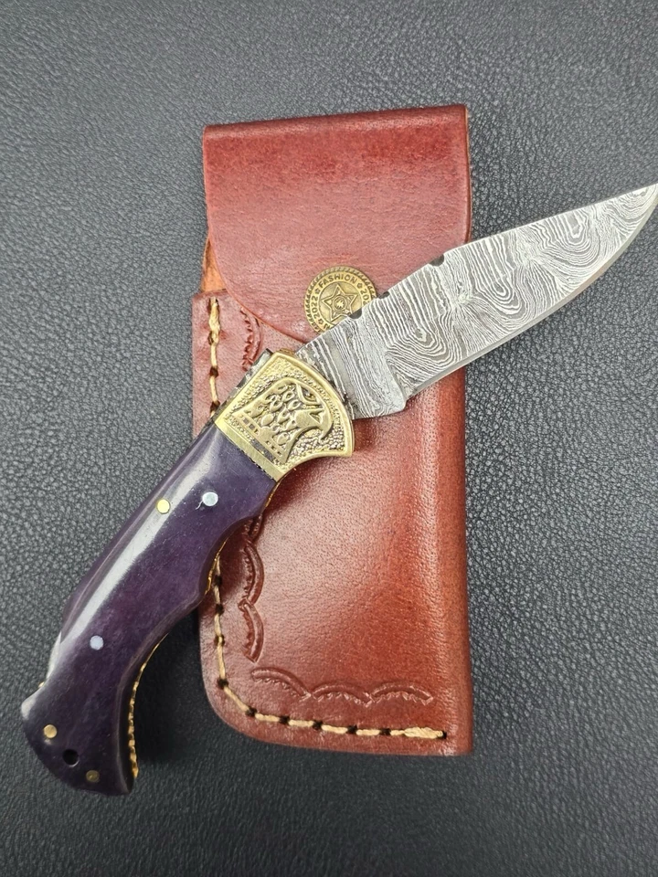 Cuchillo de bolsillo plegable con bloqueo trasero hecho a mano Damasco camping caza cuchillo táctico Foto 4 de 4