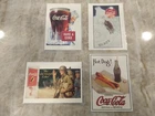 Lot of 4 Coca Cola Post Cards featureing Vintage advertisements, Excellent