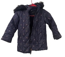 Toddler Nautica Winter Puffer Jacket With Fur Blue With Anchors Size 4t 180