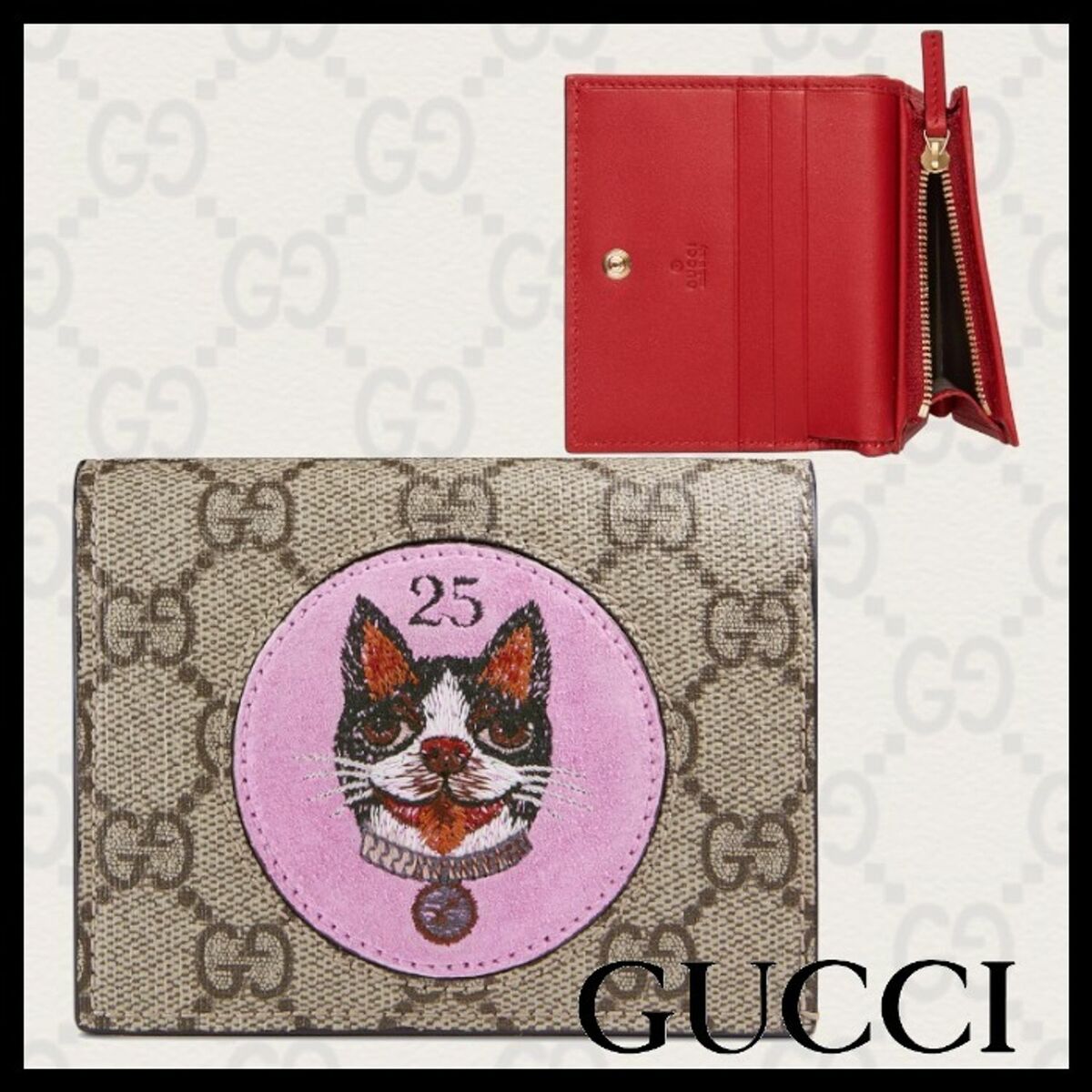 Gucci Dog Brown 25 GG Card Case Pink Leather Small Wallet Gucci Dog Brown 25 GG Card Case Pink Leather Small Wallet