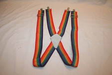 Vtg 1970s Hippy RAINBOW Adjustable Elastic Suede Leather SUSPENDERS Mork Mendy