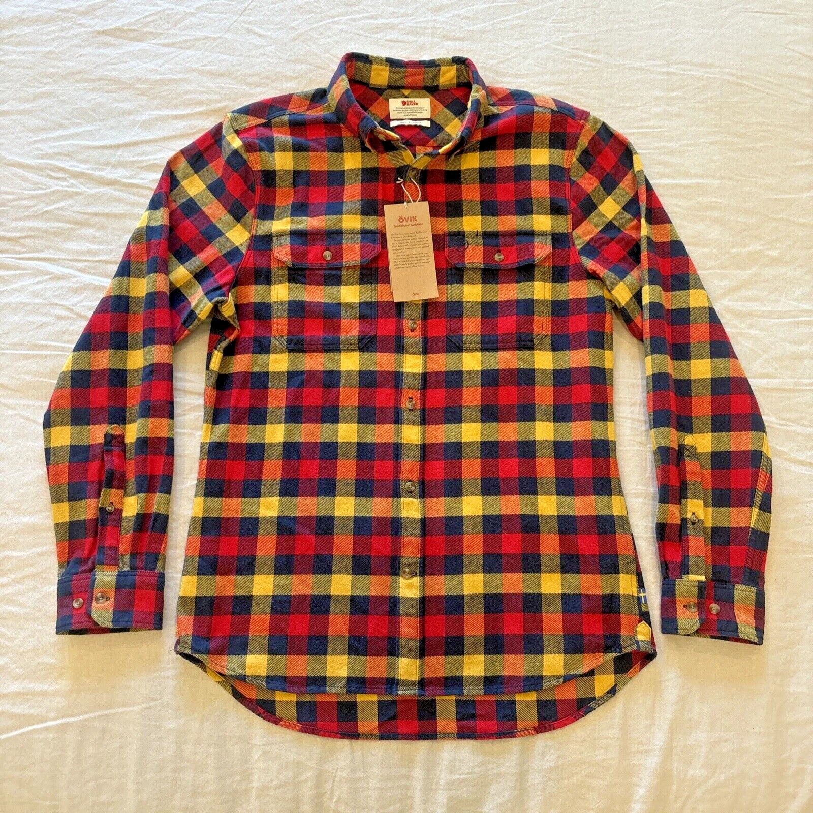 FJÄLLRÄVEN Men's Skog Flannel Shirt - Large Slim Fit True Red Plaid NWT $120