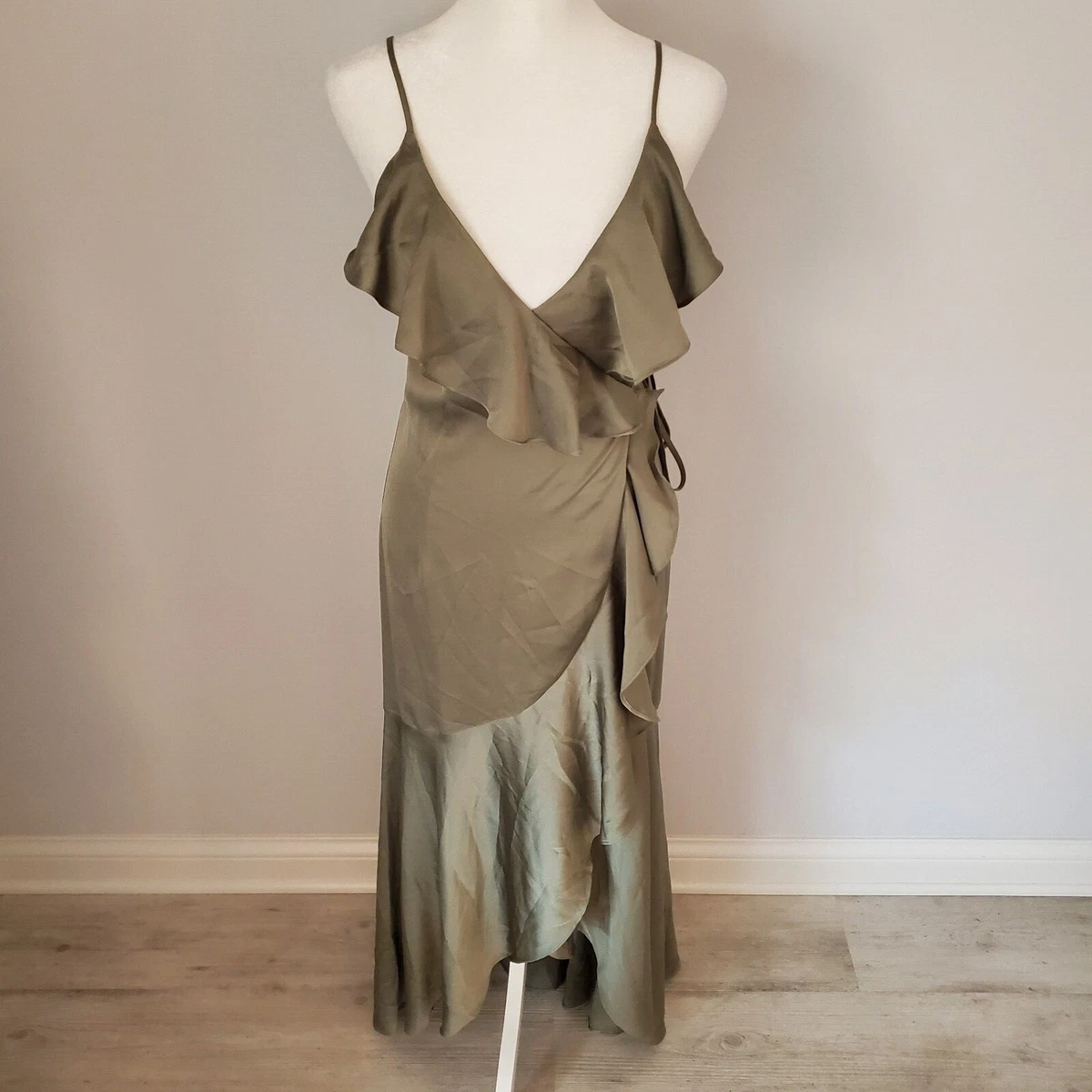 Luxe bias frill wrap dress sale