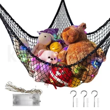 Jumbo Corner Toy Net Hammock for Stuffed Animals, Mesh Toy Net for Black 72"