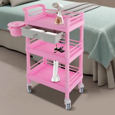 3-Tier Pink Salon Trolley With Drawer And Waste Bin Modern Beauty Trolley