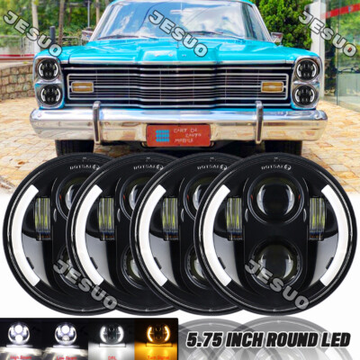 4x 5.75'' 5-3/4inch Round LED Headlights Hi-Lo for 1962-1974 Ford Galaxie 500