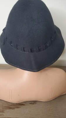 Vintage Womens Black 100% Wool Cloche style Hat LANCASTER  display picture 1