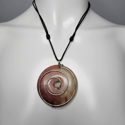 Agate Wire Spiral Pendant Necklace Hippie Witchy Festival Handmade Pink Cream - Picture 1 of 6