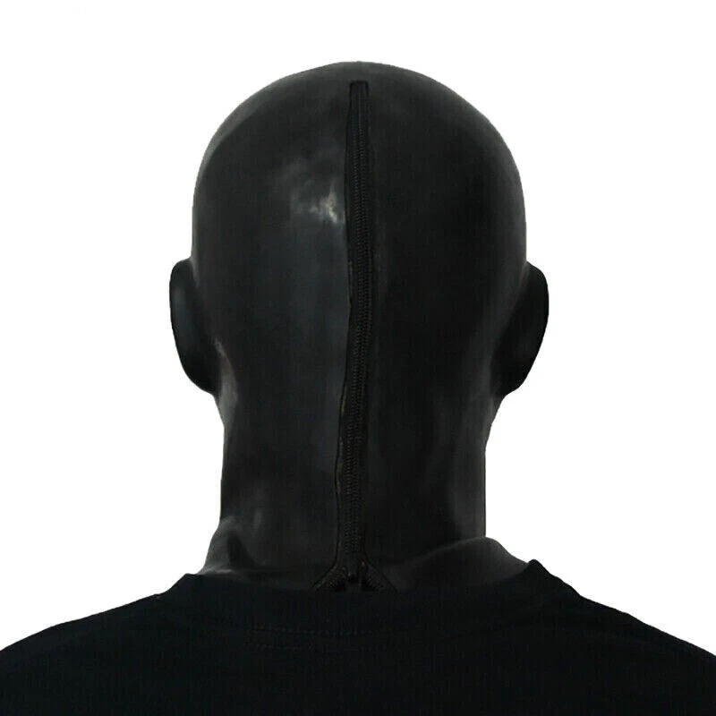 Black Latex Hood Rubber Mask Long Neck Fetish BDSM Halloween Cosplay Club Wear - Image 3 of 4
