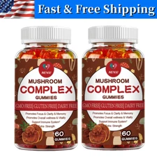 (2 Pack)Mushroom Extract Complex Gummies Boost Energy Focus,Improve Mood Memory