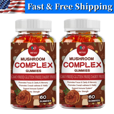 (2 Pack)Mushroom Extract Complex Gummies Boost Energy Focus,Improve Mood Memory