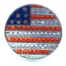American Flag Belt Buckle round Rhinestones Red White Blue Patriotic mem  women
