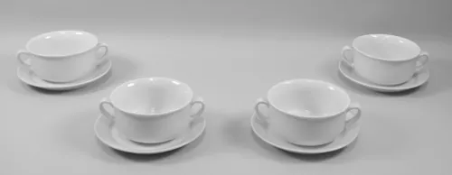 Williams-Sonoma ESSENTIAL WHITE Cream Soup Bowl & Saucer Sets  Lot of 4