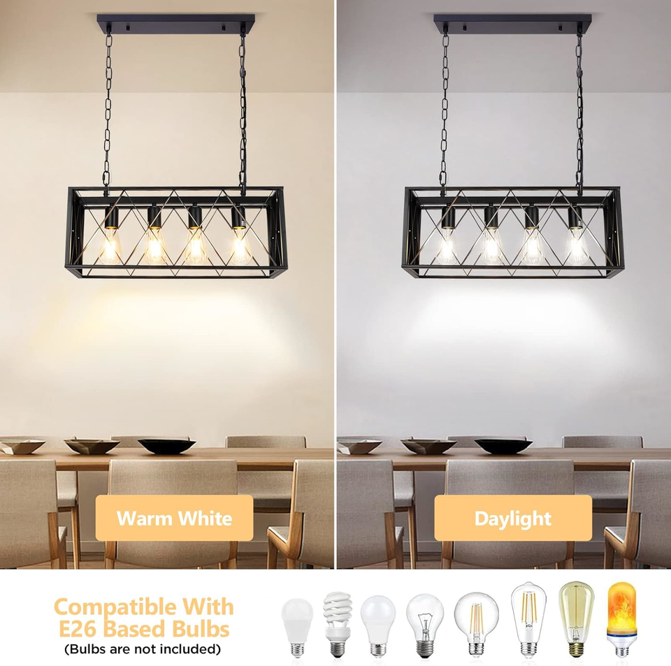 Pynsseu Industrial Kitchen Island Pendant Lighting, Rectangular Vintage