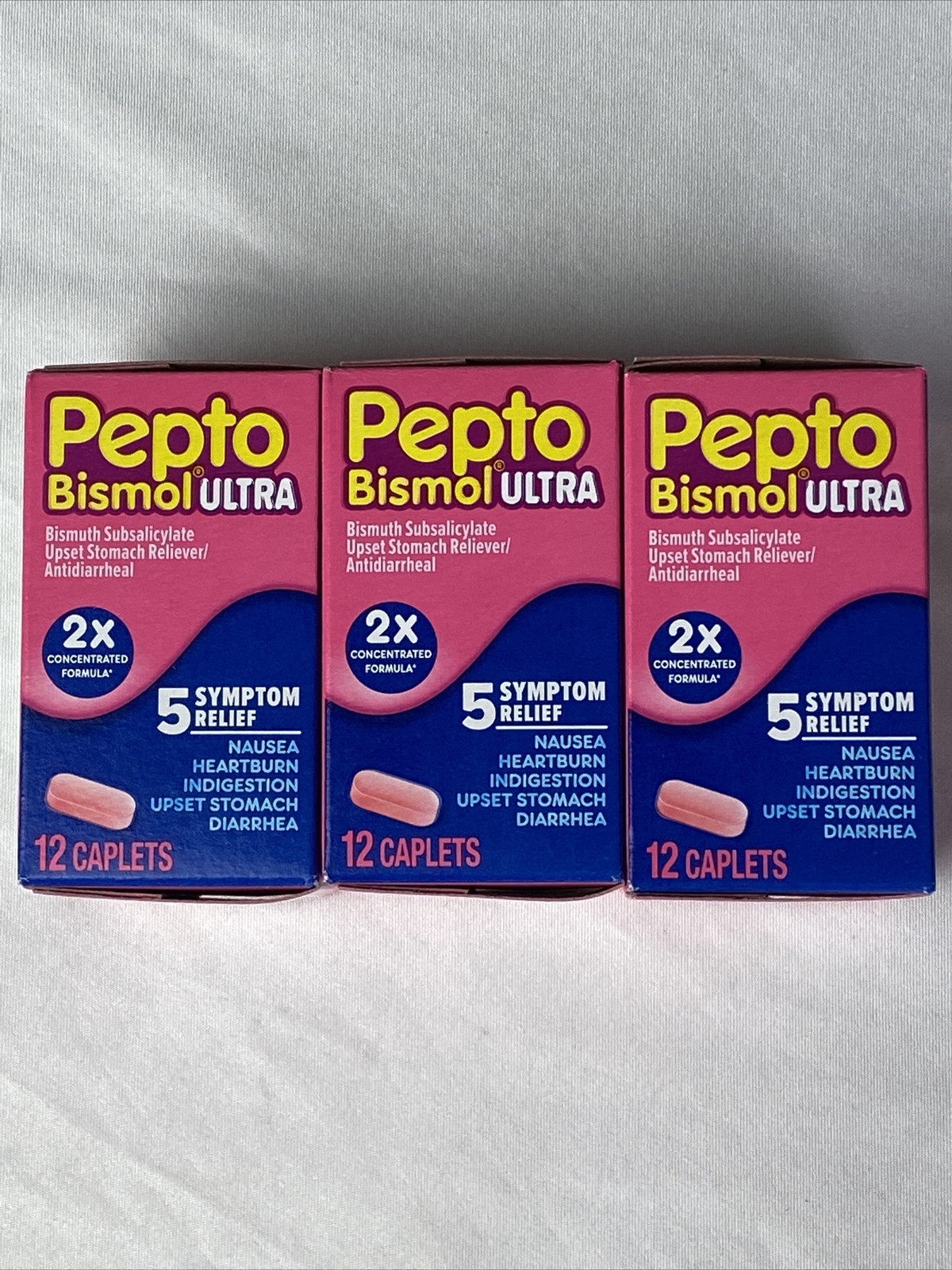 3 PK Pepto Bismol Ultra 2x 5 Symptom Relief Caplets 12 Ct Each EXP 04/24 301490001271 eBay