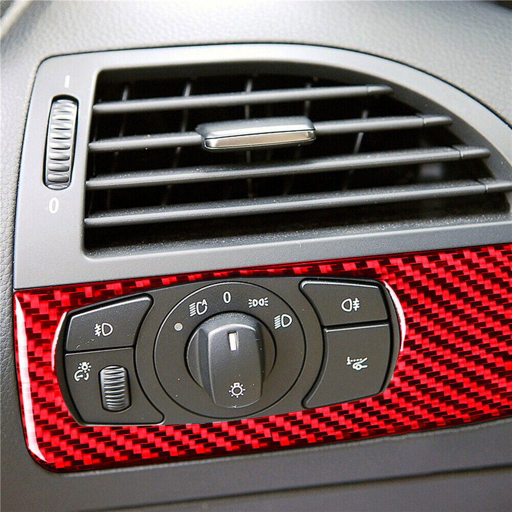 Red Carbon Fiber Interior Headlight Switch Cover Trim For BMW 6Series