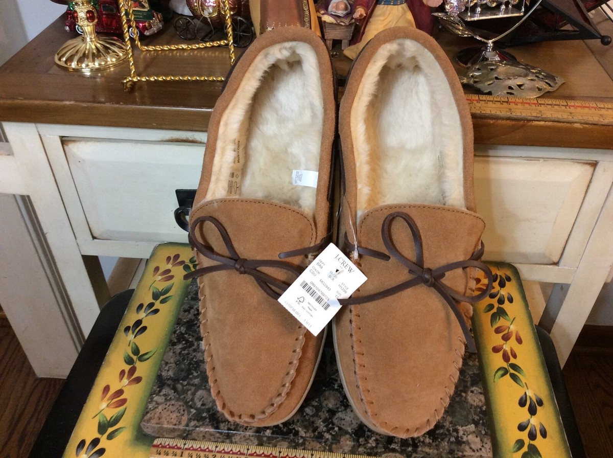 J Crew Men\'s Suede Moccasin Slippers in Tan with Shearling Lining. Sz 9 J.CREW Solid Slippers for Men for sale | eBay main image 2