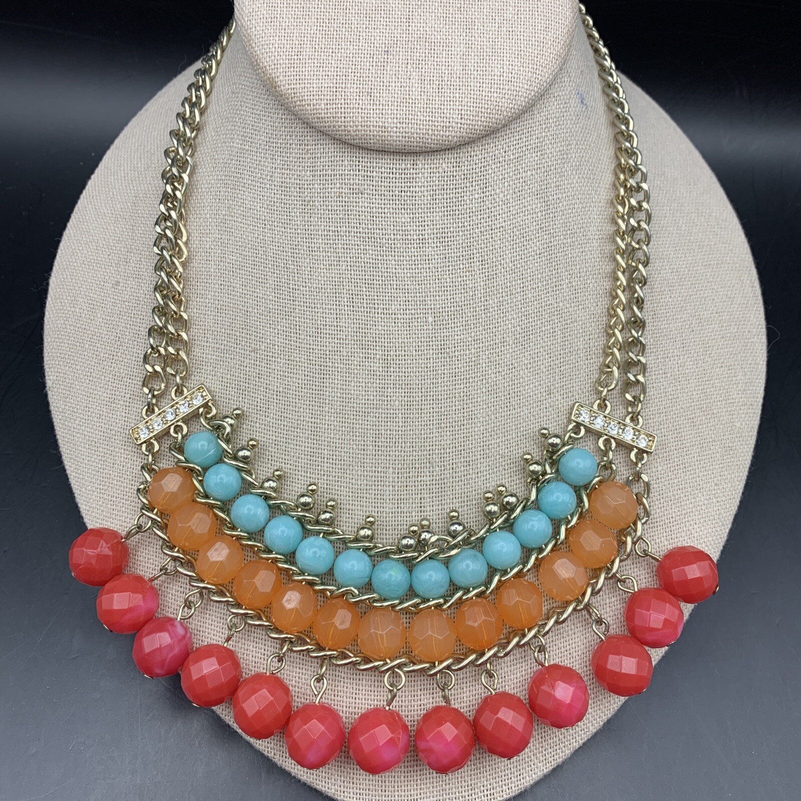 Multicolor Beaded Bib Statement Necklace Acrylic … - image 1