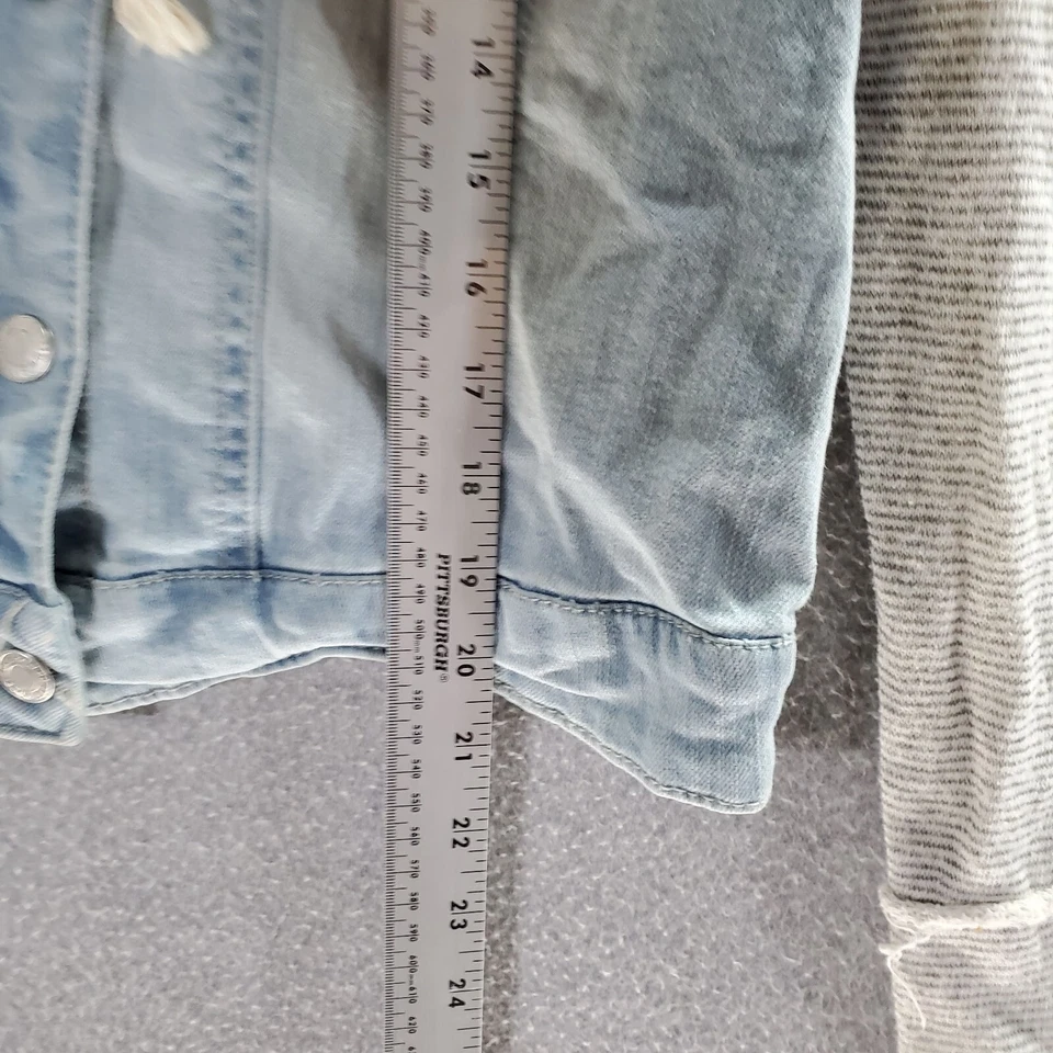 Suéter Mossimo Niñas Grande Azul Con Capucha Jean Demin Chaqueta Botón Delantero Foto 2 de 4