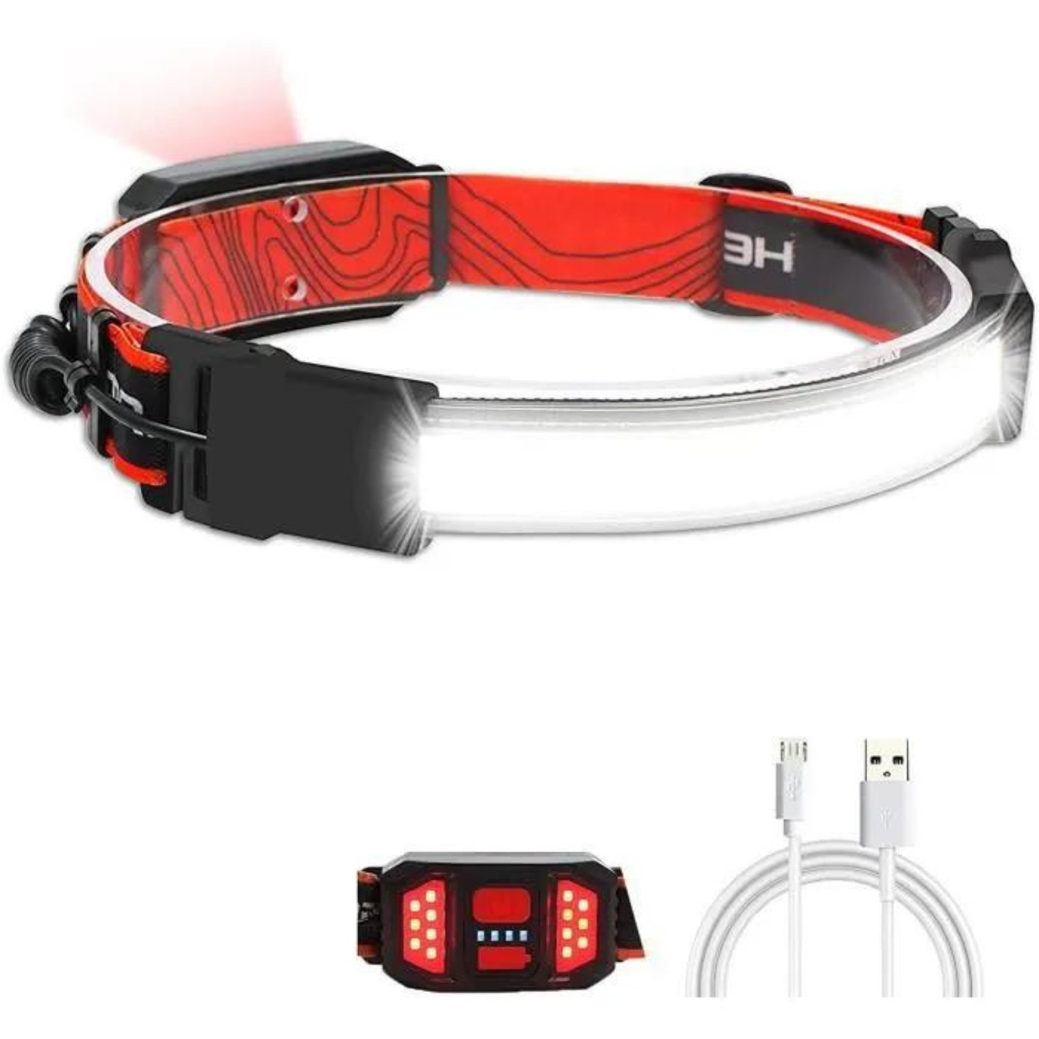 Lampe frontale LED pour running nocturne et camping étanche IPX4 avec batterie USB noire