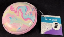 Tech Case - Earbuds Case - Hard Sides - Zipper - Cord Storage -Pale Pink Marble*