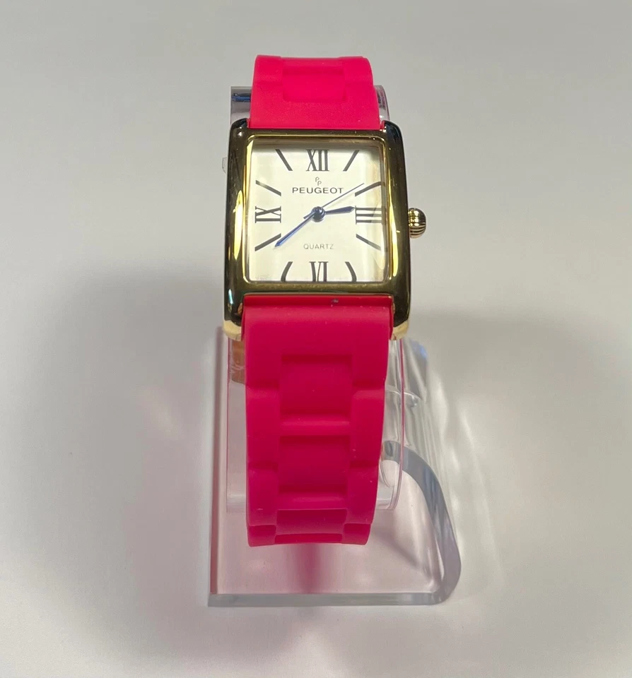Женские резиновые спортивные часы Peugeot 3036 с металлическим баком ярко-розовые работают хорошо - Изображение 3 из 4