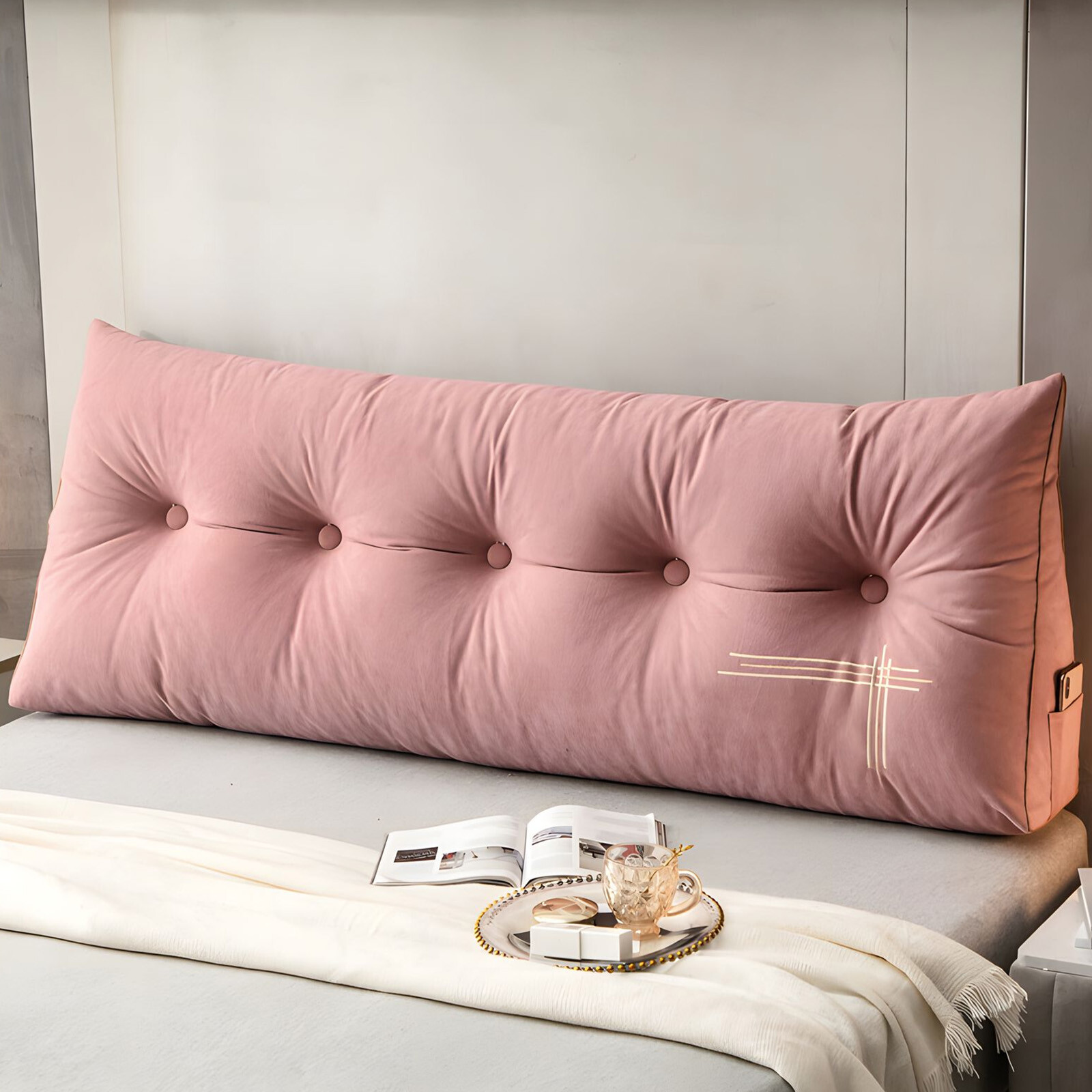 Triangular Wedge Headboard Pillow with Removable Cover for Bed Rest & Reading-image