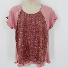 Umgee Ladies Pullover Top Pink Size M Ruffle Sleeve Sequin Front Boutique