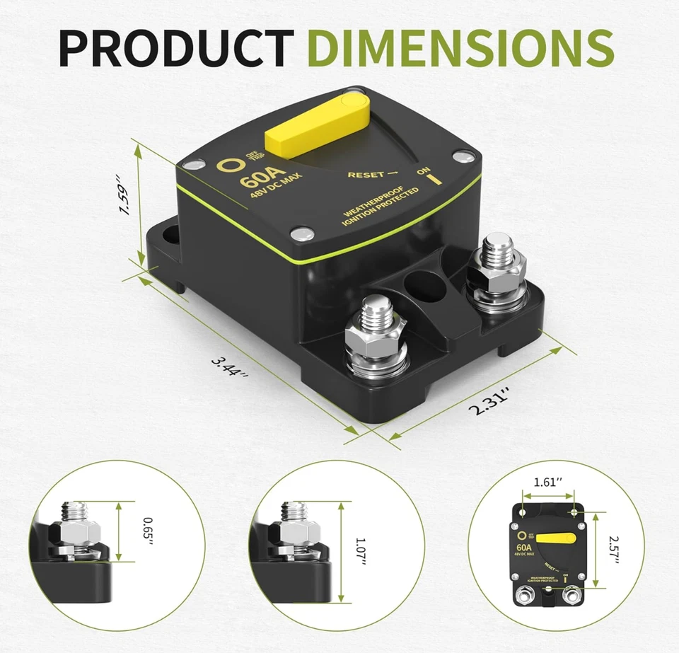 *NEW* Blue Sea Systems Circuit Breaker 60A / 48V DC Max With INSTALL KIT - Image 3 of 3