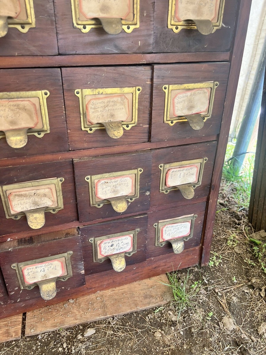 vintage antique apothecary cabinet hardware store part storage 43