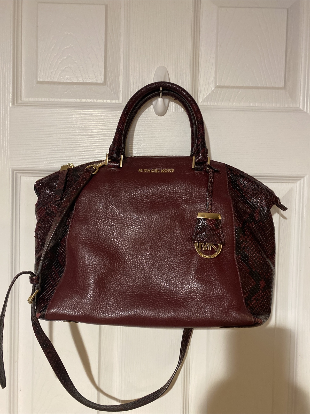 Michael Kors Riley Leather& Snake Skin Satchel Bag Gem