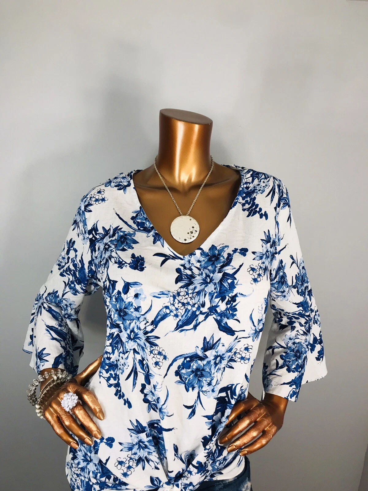 Top ALYX L nuovo con etichette $49 floreale 3 4 campana orlo slvs cravatta davanti camicetta morbida taglio basso trasparente