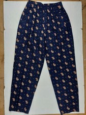 Womens 80s Vintage Pleated Pants Cotton Hong Kong Tapered Paisley Navy Small M
