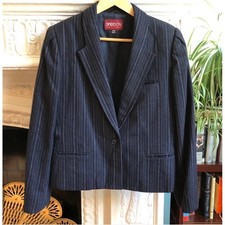Sasson Women's vintage Navy Pinstripe Double Breasted Blazer Jacket Size 10 11