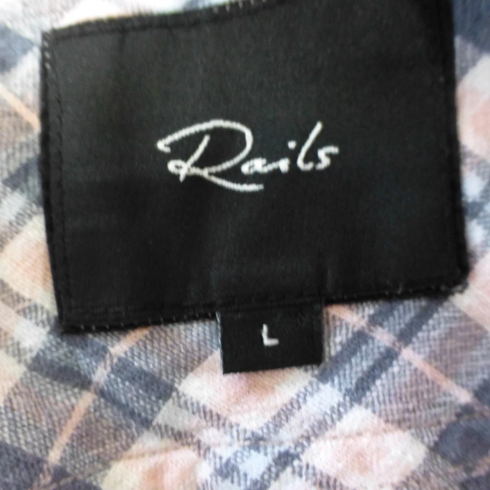 Rails Shirt Mens Large Button Up Linen Blend Long Sleeve Plaid Gray Light Pink - Image 4 of 4