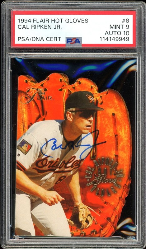 1994 Flair Hot Gloves #8 Cal Ripken Jr. HOF Baltimore Orioles PSA 9 Auto 10