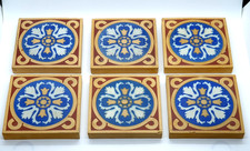 Set of 6 Antique Floor Encaustic 4" Tiles Campbell Brick & Tile Co 1900 AE1