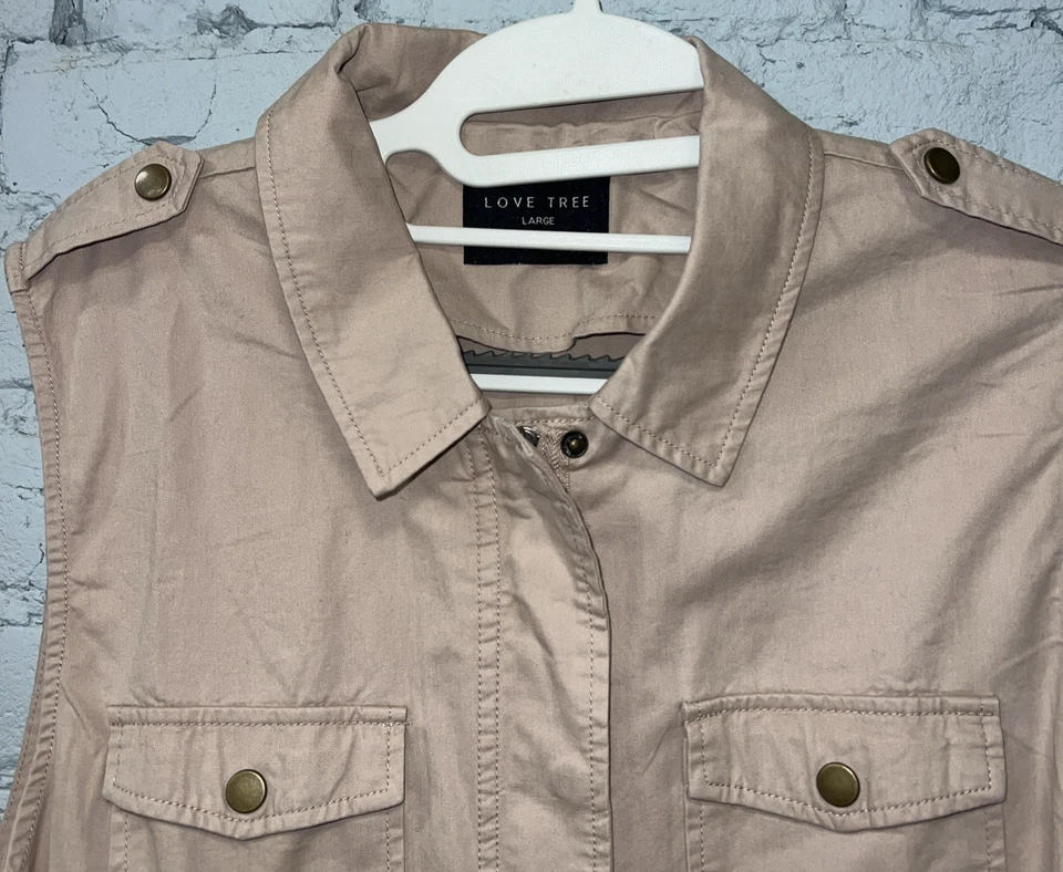 Love Tree Women’s Utility Vest Size Large Blush Drawstring Zip Button Pockets - Image 2 of 4