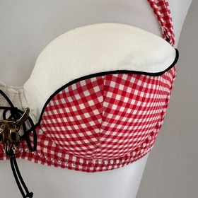 AGENT PROVOCATEUR Red Gingham CALAMITY Cowgirl Swim Bikini Bra Top Shorts 36C L
