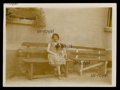 Pretty Woman with Spaniel Dog on a Wooden Bench Circa 1930 - Photo 12x9cm