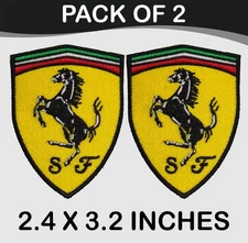 Pack of 2 Ferrari Logo Crest Iron On Patch - Sew Patch - Crest Embroidered Patch