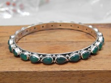 925 Sterling Silver Natural Green onyx Bangle size 2-6 Gemstone Jewelry handmade
