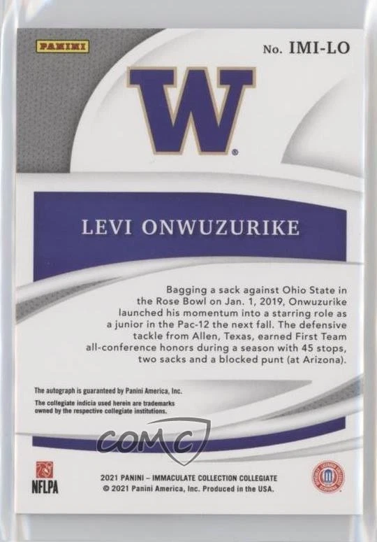 2021 Immaculate Collegiate Introductions /99 Levi Onwuzurike Rookie Auto RC - Image 2 of 2
