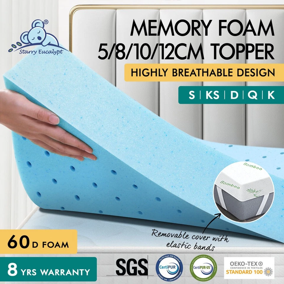 STARRY EUCALYPT Memory Foam Mattress Topper 5/8/10/12cm Bamboo 7-Zone Pad Mat - image 3 of 4
