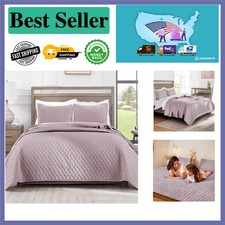 Elegant Reversible Full Queen Quilt Set with Pillow Shams - Lilac Ash 90''x96''