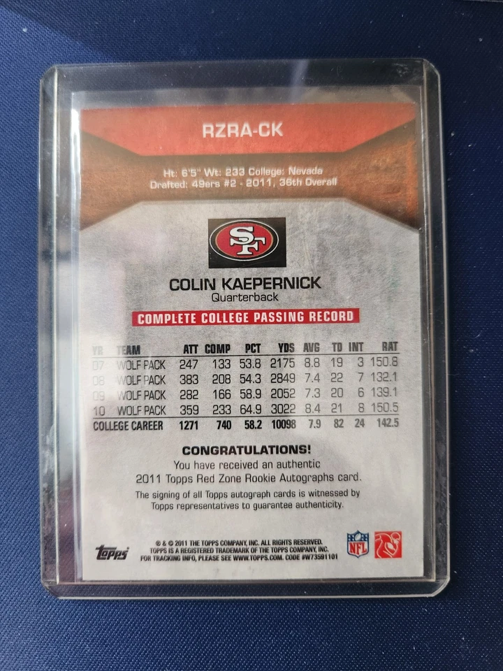 2011 Topps - Red Zone Rookie Autographs #RZRA-CK Colin Kaepernick /100 (AU, RC) - Image 2 of 3