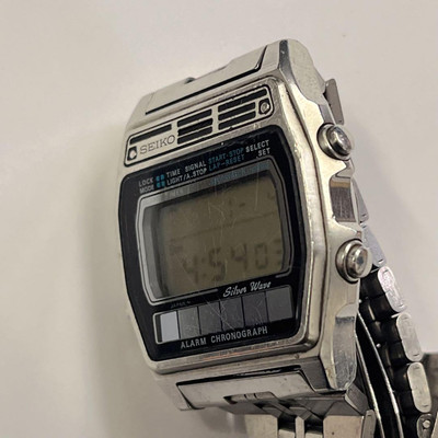 SEIKO Wave Solar Parwer A258-5000 80's Men's Square Silver W42mm