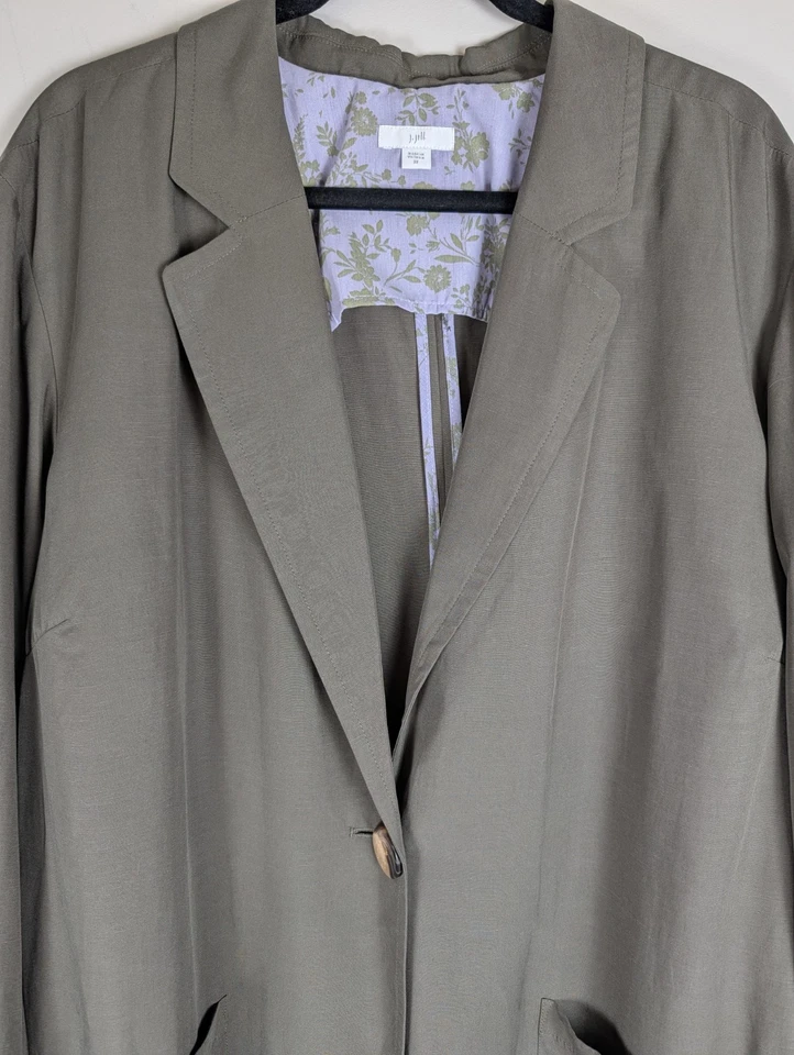 Blazer Jill de gran tamaño mezcla de lino verde oliva talla grande 3X bolsillos preppy años 80 Foto 2 de 4