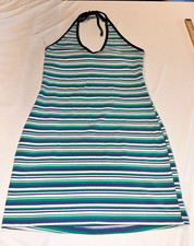 Wild Fable Women's Blue/Green/White Striped Knit Halter Mini Dress Sleeveless M