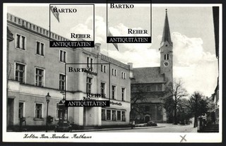 Cartolina Zobten am Berge Bez. Breslavia Sobotka municipio tribunale distrettuale e cassa di risparmio della città